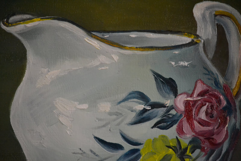 Detail. Bone china cream jug. Oil on canvas