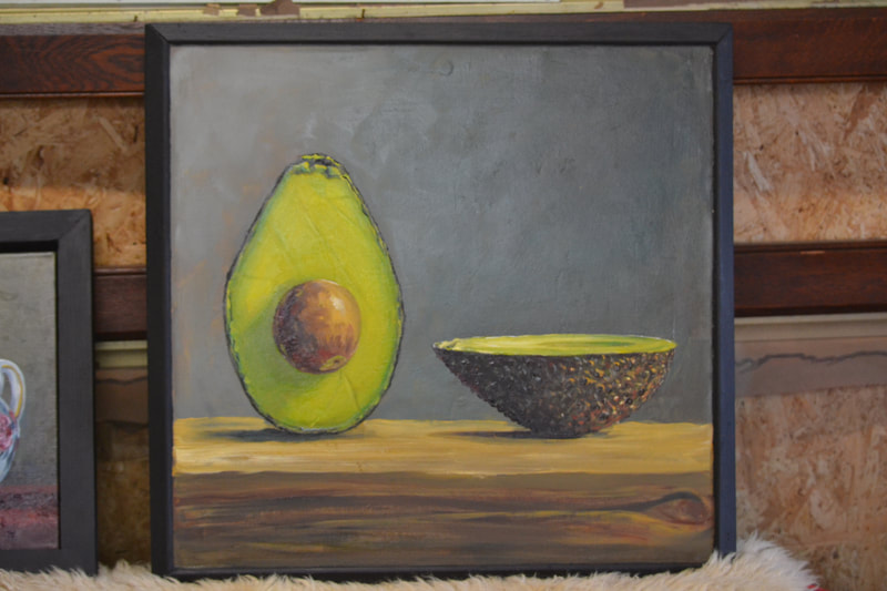 Avocado. Oil on Mahogany panel. 20"x 20" £190